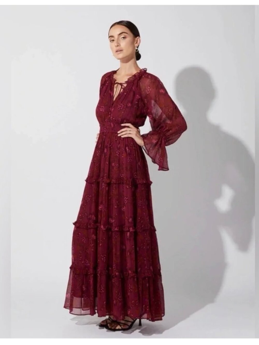 Cleobella Willow Maxi Dress in Burgundy Floral, Size Large